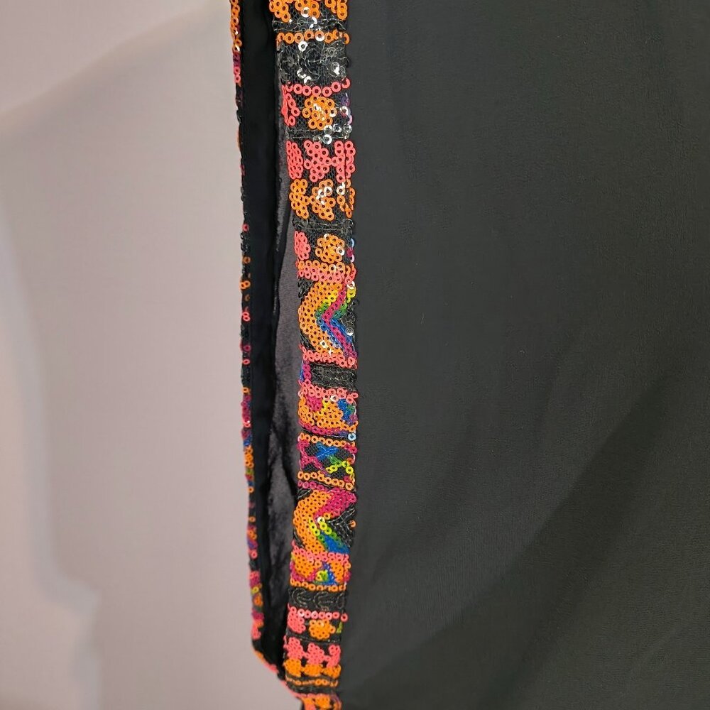 Black Sleeveless V-Neck Dress With Colorful Sequin Accent Trim